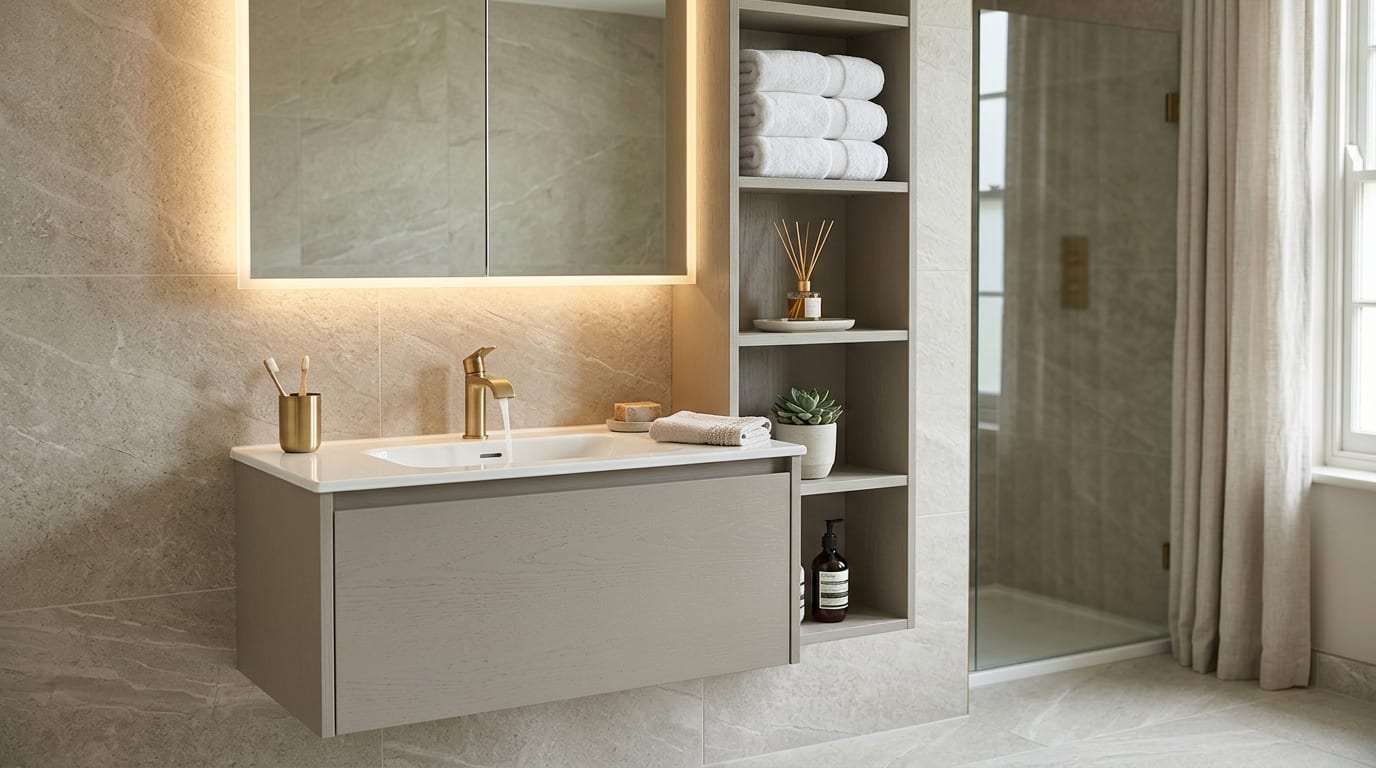 Bespoke vanity unit with mirror above, Leeds