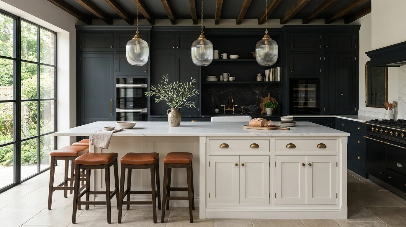 Kitchen island with quartz top, Harrogate